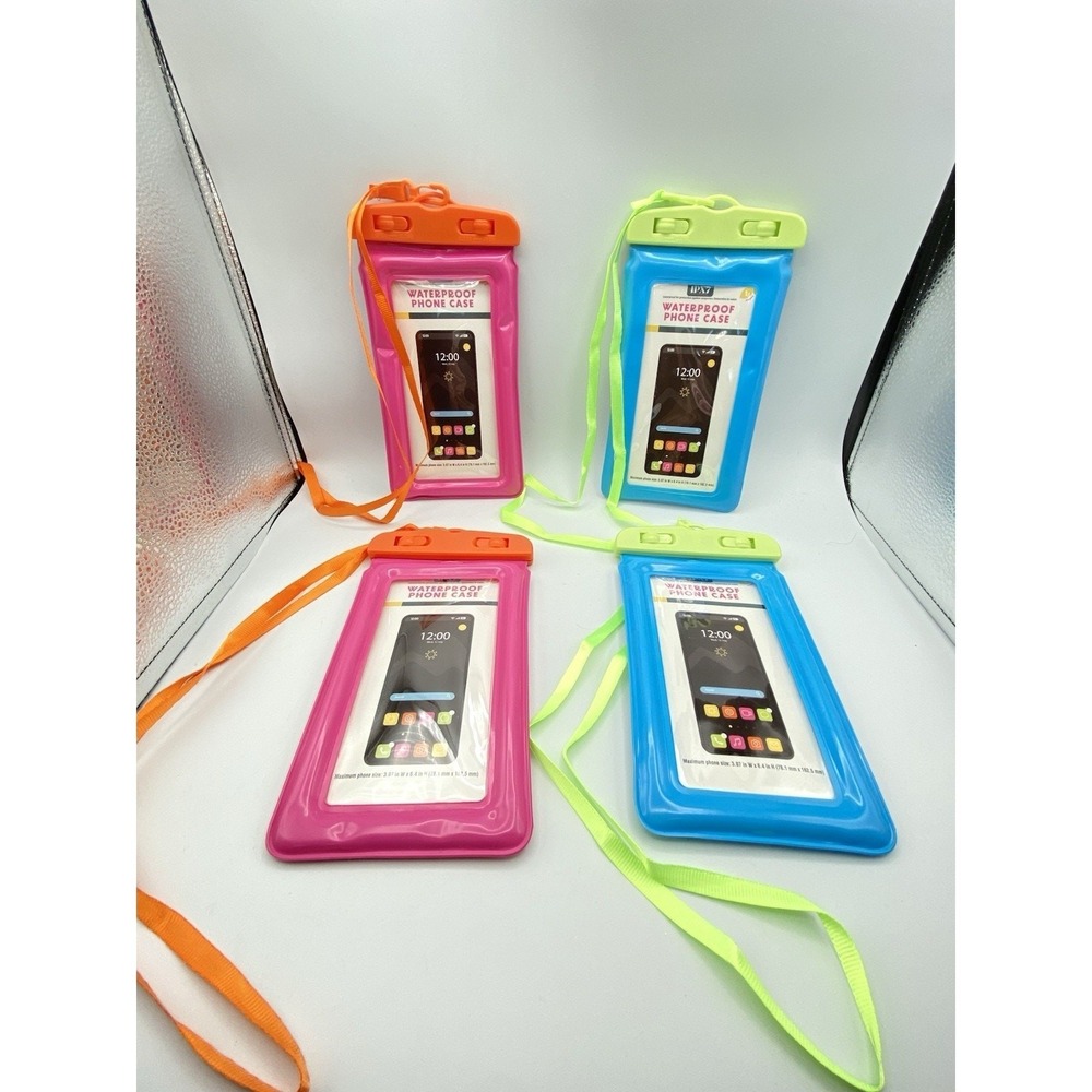 4 Waterproof Phone Cases Pouches Pink Orange Blue Green Neon Festival Travel